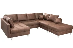 Riess-Ambiente Xxl Sofa|Ecksofa > Moderne XXL Wohnlandschaft KENT 305cm antik braun Federkern Bigsofa inkl. Hocker