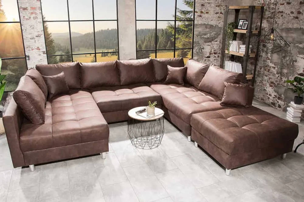 Riess-Ambiente Xxl Sofa|Ecksofa > Moderne XXL Wohnlandschaft KENT 305cm antik braun Federkern Bigsofa inkl. Hocker