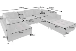 Riess-Ambiente Samt Möbel|Xxl Sofa > Moderne XXL Wohnlandschaft KENT 305cm grau Samt Bigsofa inkl. Hocker Federkern