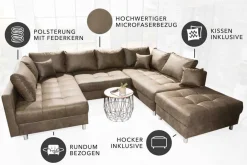 Riess-Ambiente Xxl Sofa|Ecksofa > Moderne XXL Wohnlandschaft KENT 305cm taupe Federkern Bigsofa inkl. Hocker
