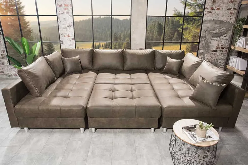 Riess-Ambiente Xxl Sofa|Ecksofa > Moderne XXL Wohnlandschaft KENT 305cm taupe Federkern Bigsofa inkl. Hocker
