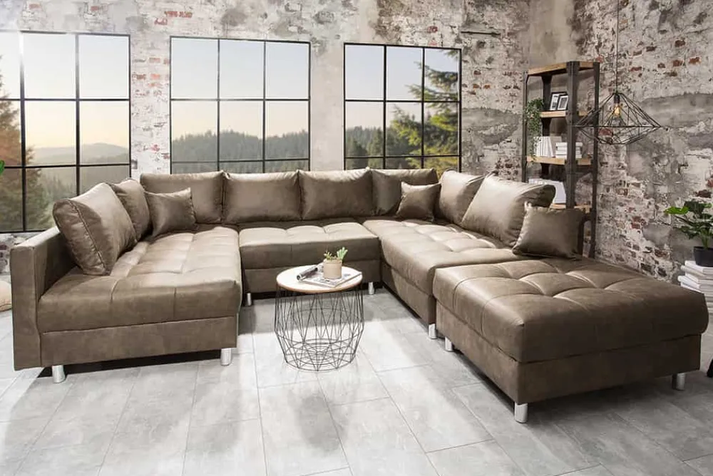 Riess-Ambiente Xxl Sofa|Ecksofa > Moderne XXL Wohnlandschaft KENT 305cm taupe Federkern Bigsofa inkl. Hocker