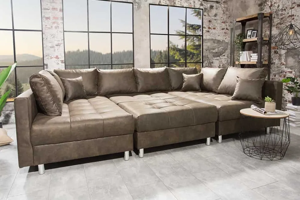Riess-Ambiente Xxl Sofa|Ecksofa > Moderne XXL Wohnlandschaft KENT 305cm taupe Federkern Bigsofa inkl. Hocker
