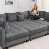 Riess-Ambiente Xxl Sofa > Moderne XXL Wohnlandschaft KENT 305cm anthrazit Cord Bigsofa inkl. Hocker Federkern
