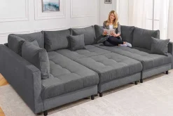 Riess-Ambiente Xxl Sofa > Moderne XXL Wohnlandschaft KENT 305cm anthrazit Cord Bigsofa inkl. Hocker Federkern