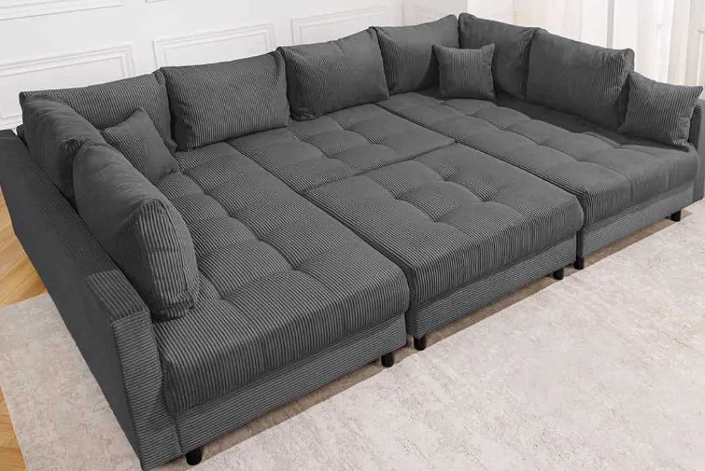 Riess-Ambiente Xxl Sofa > Moderne XXL Wohnlandschaft KENT 305cm anthrazit Cord Bigsofa inkl. Hocker Federkern