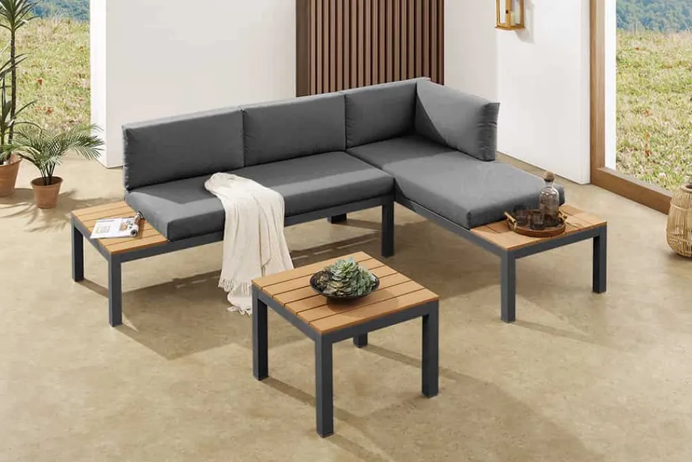 Riess-Ambiente Skandinavisch|Sitzgruppen > Modulare Garten Sitzgruppe ORLANDO LOUNGE 240cm anthrazit Aluminium wetterfest inkl. Kissen