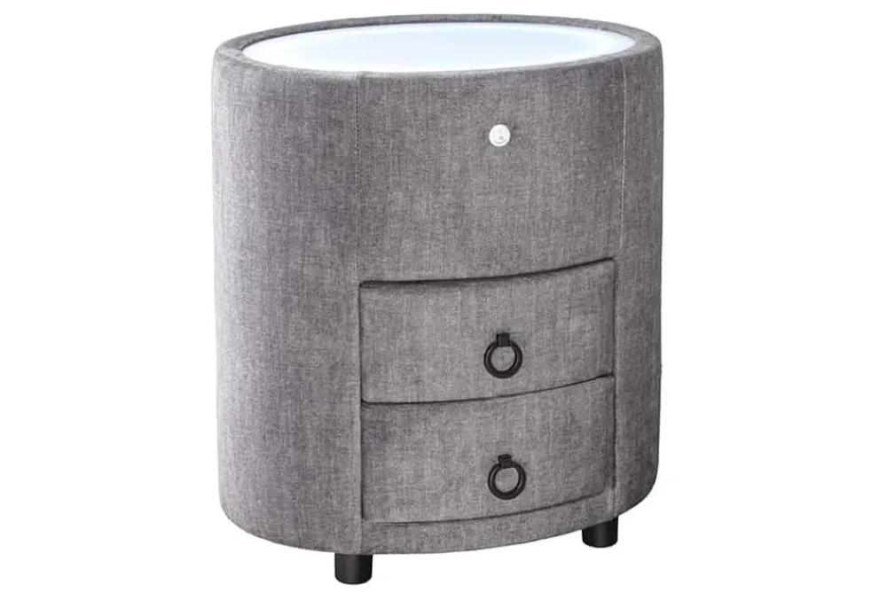 Riess-Ambiente Samt Möbel|Retro Möbel > Nachttisch SIGNUM 55cm oval grau Vogue Seiden Samtstoff inkl. Beleuchtung Schubladen