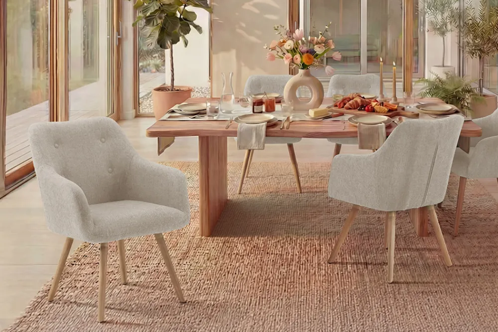 Riess-Ambiente Skandinavisch|Stühle > Nordischer Stuhl SCANDINAVIA MEISTERSTÜCK beige natur Strukturstoff Massivholzbeine