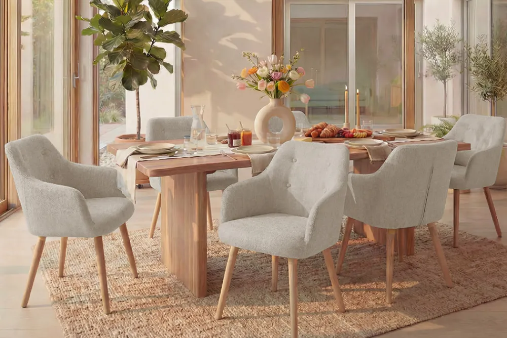 Riess-Ambiente Skandinavisch|Stühle > Nordischer Stuhl SCANDINAVIA MEISTERSTÜCK beige natur Strukturstoff Massivholzbeine