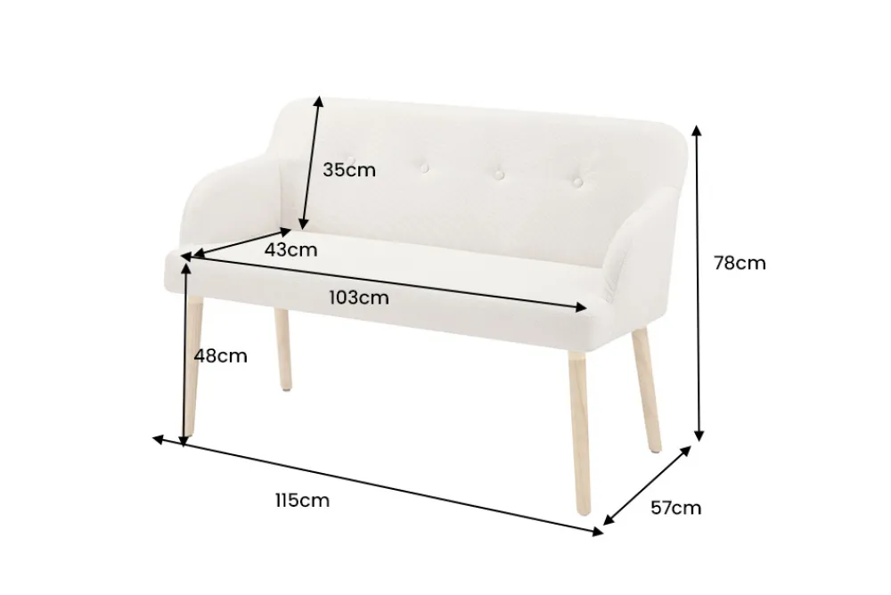 Riess-Ambiente Skandinavisch|Sitzbänke > Nordische Sitzbank SCANDINAVIA MEISTERSTÜCK 115cm beige natur Massivholz mit Armlehne