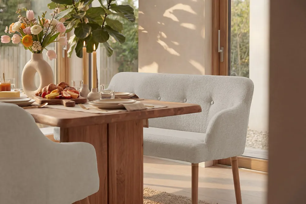 Riess-Ambiente Skandinavisch|Sitzbänke > Nordische Sitzbank SCANDINAVIA MEISTERSTÜCK 115cm beige natur Massivholz mit Armlehne