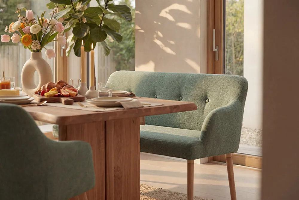 Riess-Ambiente Skandinavisch|Sitzbänke > Nordische Sitzbank SCANDINAVIA MEISTERSTÜCK 115cm salbei natur Massivholz mit Armlehne