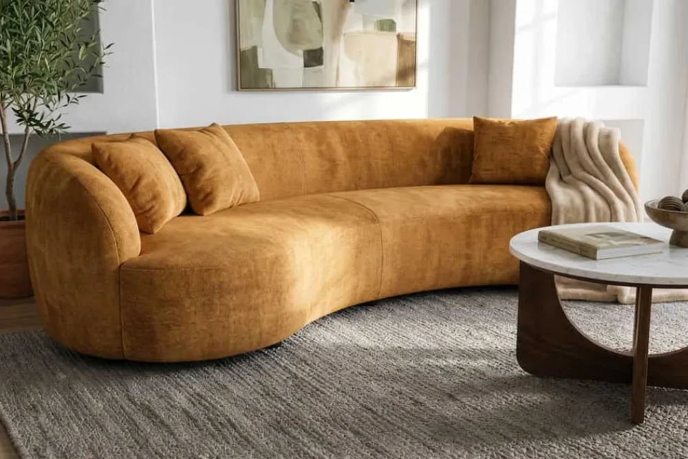 Riess-Ambiente Skandinavisch|3-Sitzer Sofa > Organisches Sofa ATELIER 230cm senfgelb Samt 3-Sitzer Couch inkl. Kissen