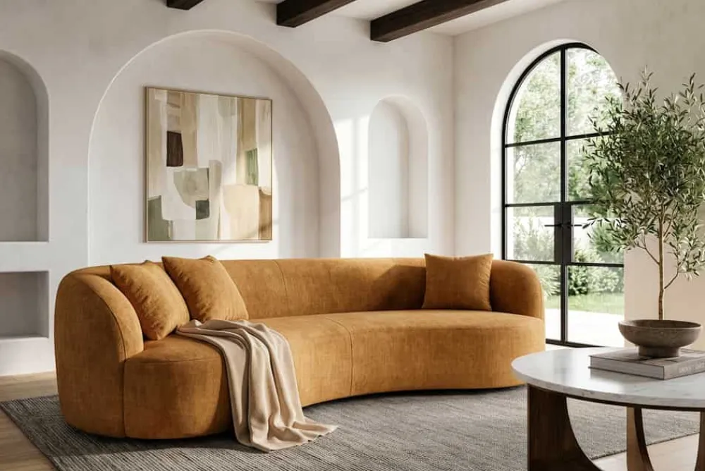 Riess-Ambiente Skandinavisch|3-Sitzer Sofa > Organisches Sofa ATELIER 230cm senfgelb Samt 3-Sitzer Couch inkl. Kissen