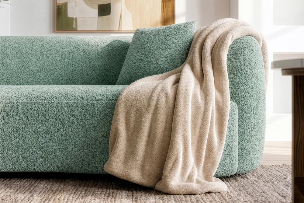 Riess-Ambiente Skandinavisch|3-Sitzer Sofa > Organisches Sofa ATELIER 230cm salbei Bouclé 3-Sitzer Couch inkl. Kissen
