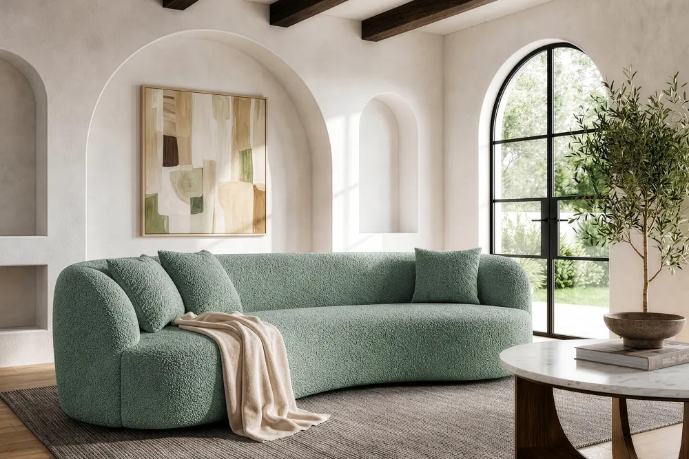 Riess-Ambiente Skandinavisch|3-Sitzer Sofa > Organisches Sofa ATELIER 230cm salbei Bouclé 3-Sitzer Couch inkl. Kissen