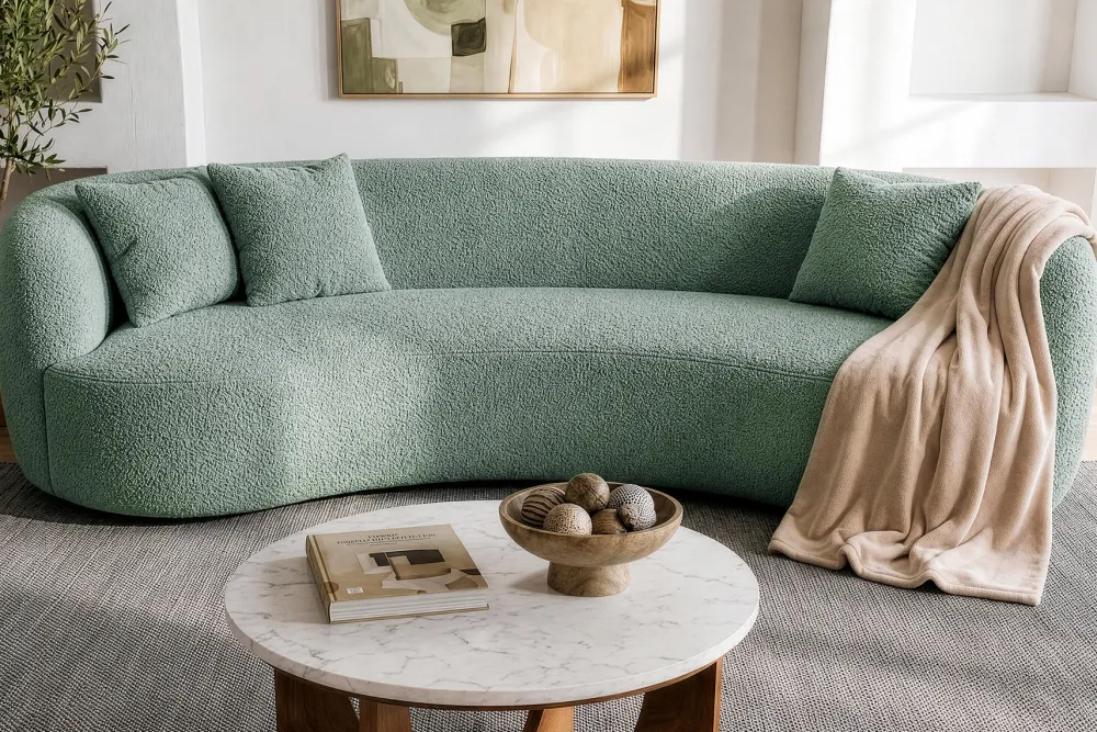 Riess-Ambiente Skandinavisch|3-Sitzer Sofa > Organisches Sofa ATELIER 230cm salbei Bouclé 3-Sitzer Couch inkl. Kissen