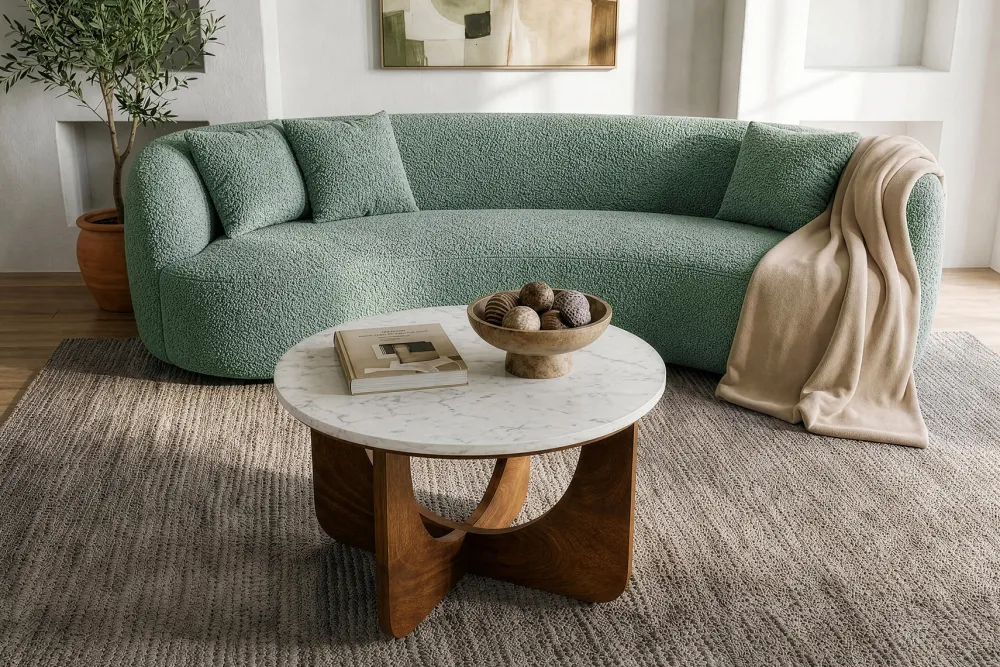 Riess-Ambiente Skandinavisch|3-Sitzer Sofa > Organisches Sofa ATELIER 230cm salbei Bouclé 3-Sitzer Couch inkl. Kissen