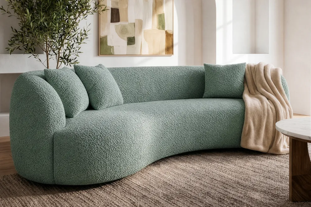 Riess-Ambiente Skandinavisch|3-Sitzer Sofa > Organisches Sofa ATELIER 230cm salbei Bouclé 3-Sitzer Couch inkl. Kissen