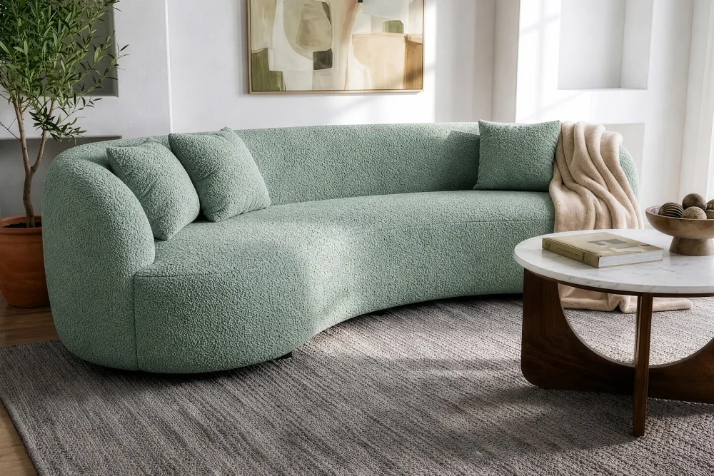 Riess-Ambiente Skandinavisch|3-Sitzer Sofa > Organisches Sofa ATELIER 230cm salbei Bouclé 3-Sitzer Couch inkl. Kissen