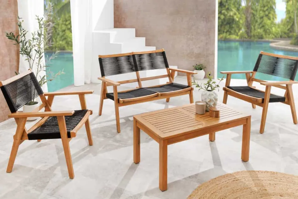 Riess-Ambiente Mehr...|Bänke Und Hocker > Outdoor Gartenbank BALI ROPE 120cm natur anthrazit Akazie 2-Sitzer