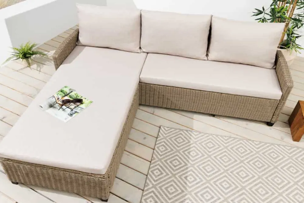 Riess-Ambiente Sitzgruppen > Outdoor Garten-Lounge MONACO 190cm natur Polyrattan Sitzecke inkl. Kissen wetterfest