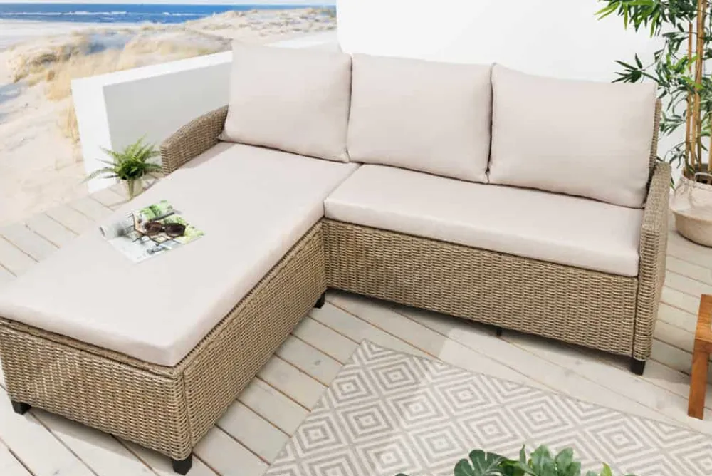 Riess-Ambiente Sitzgruppen > Outdoor Garten-Lounge MONACO 190cm natur Polyrattan Sitzecke inkl. Kissen wetterfest