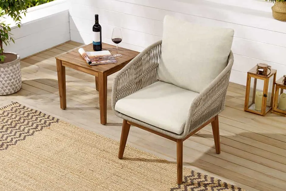 Riess-Ambiente Sitzgruppen > Outdoor Gartenlounge ROPE natur taupe Akazie 2er-Sitzgruppe inkl. Tisch und Kissen