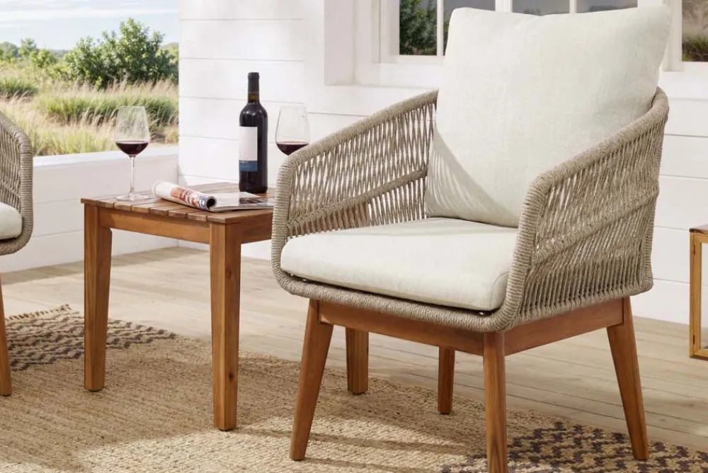 Riess-Ambiente Sitzgruppen > Outdoor Gartenlounge ROPE natur taupe Akazie 2er-Sitzgruppe inkl. Tisch und Kissen
