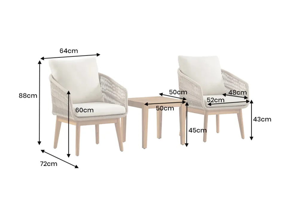 Riess-Ambiente Sitzgruppen > Outdoor Gartenlounge ROPE natur taupe Akazie 2er-Sitzgruppe inkl. Tisch und Kissen