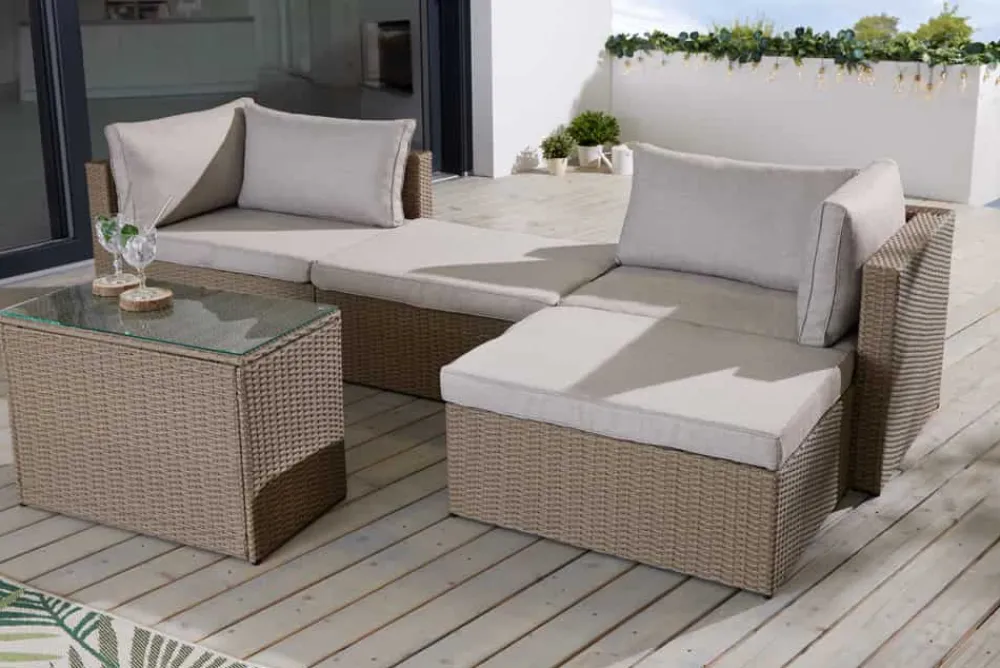 Riess-Ambiente Sitzgruppen > Outdoor Gartenlounge Set XXL MODULAR natur Polyrattan Sitzgruppe wetterfest inkl. Kissen