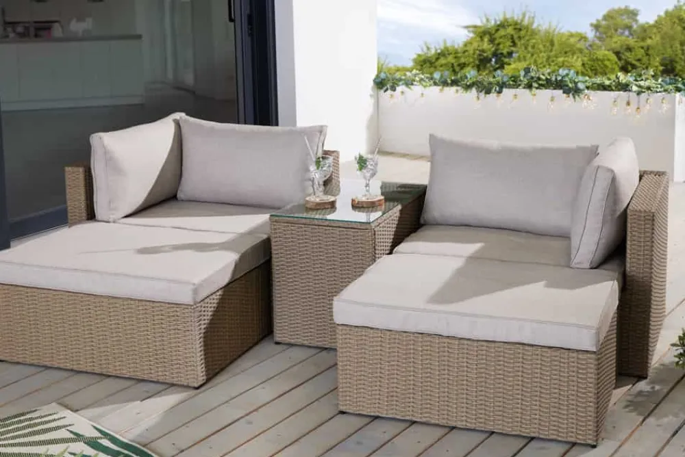 Riess-Ambiente Sitzgruppen > Outdoor Gartenlounge Set XXL MODULAR natur Polyrattan Sitzgruppe wetterfest inkl. Kissen