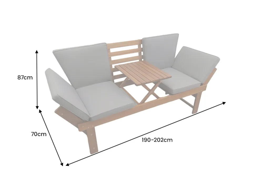 Riess-Ambiente Mehr...|Skandinavisch > Outdoor Garten Sitzbank MODULAR 200cm natur grau Akazie mit Tisch inkl. Kissen klappbar