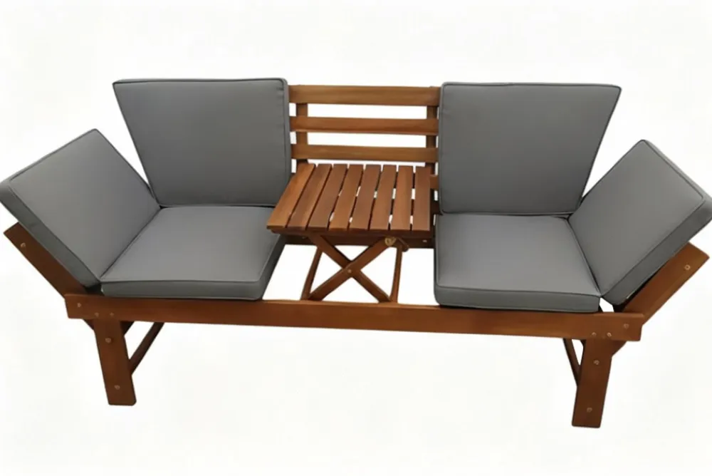 Riess-Ambiente Mehr...|Skandinavisch > Outdoor Garten Sitzbank MODULAR 200cm natur grau Akazie mit Tisch inkl. Kissen klappbar