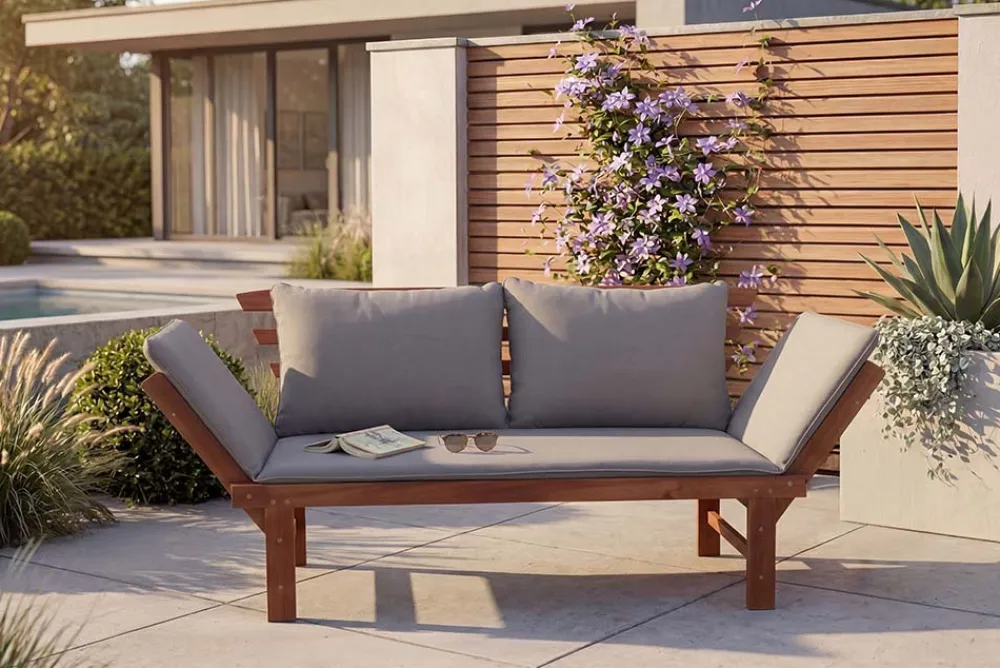 Riess-Ambiente Mehr...|Skandinavisch > Outdoor Garten Sitzbank MODULAR 200cm natur grau Akazie inkl. Kissen klappbar