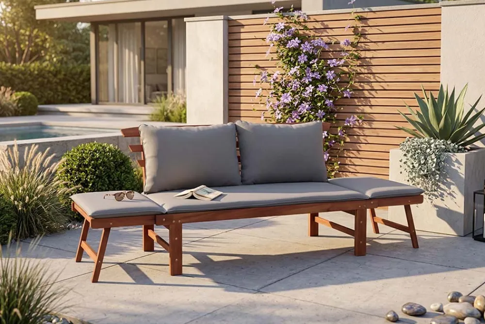 Riess-Ambiente Mehr...|Skandinavisch > Outdoor Garten Sitzbank MODULAR 200cm natur grau Akazie inkl. Kissen klappbar