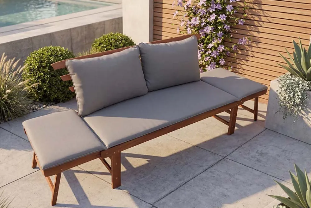 Riess-Ambiente Mehr...|Skandinavisch > Outdoor Garten Sitzbank MODULAR 200cm natur grau Akazie inkl. Kissen klappbar