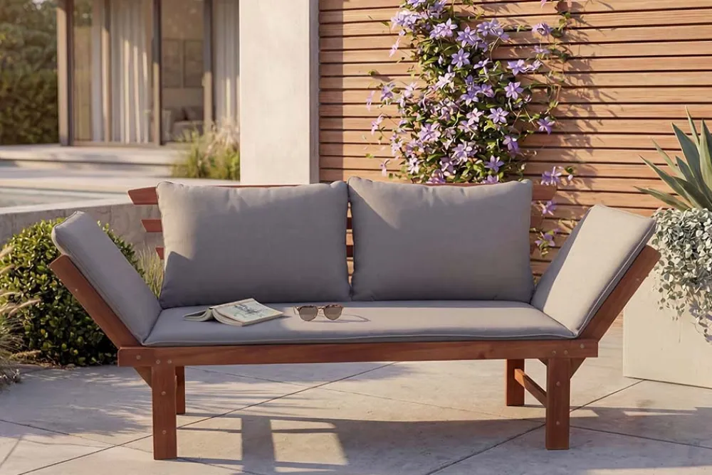 Riess-Ambiente Mehr...|Skandinavisch > Outdoor Garten Sitzbank MODULAR 200cm natur grau Akazie inkl. Kissen klappbar