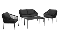 Riess-Ambiente Skandinavisch|Sitzgruppen > Outdoor Garten-Sitzgruppe AIRE ROPE anthrazit wetterfest inkl. Tisch und Kissen