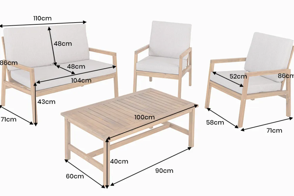 Riess-Ambiente Mehr...|Massivholz Gartenmöbel > Outdoor Garten-Sitzgruppe BALI 110cm natur honey finish Akazie Massivholz wetterfest