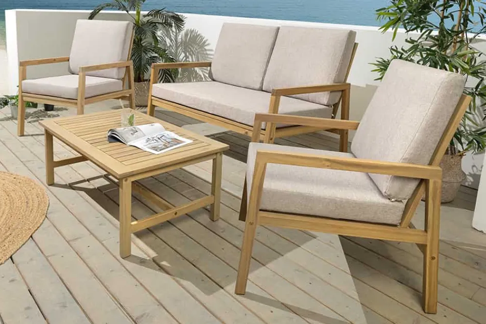 Riess-Ambiente Mehr...|Massivholz Gartenmöbel > Outdoor Garten-Sitzgruppe BALI 110cm natur beige Akazie Massivholz wetterfest