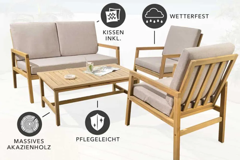 Riess-Ambiente Mehr...|Massivholz Gartenmöbel > Outdoor Garten-Sitzgruppe BALI 110cm natur beige Akazie Massivholz wetterfest