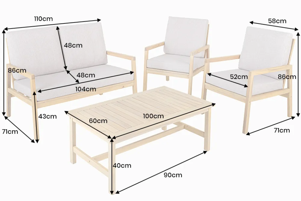 Riess-Ambiente Mehr...|Massivholz Gartenmöbel > Outdoor Garten-Sitzgruppe BALI 110cm natur beige Akazie Massivholz wetterfest