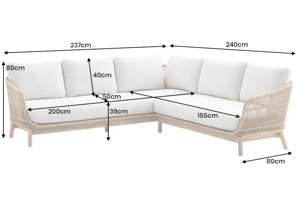 Riess-Ambiente Sitzgruppen > Outdoor Garten Sitzgruppe BALI ROPE 235cm beige natur Akazienholz Aluminium Kissen