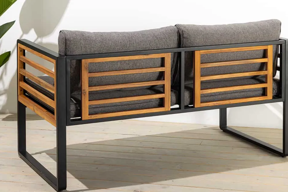 Riess-Ambiente Sitzgruppen > Outdoor Garten-Sitzgruppe PURE grau natur Akazie schwarz Metall inkl. Tisch Sitzpolster