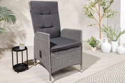 Riess-Ambiente Gartenstühle > Outdoor Gartenstuhl SYLT grau Polyrattan Hochlehner mit Armlehne verstellbar wetterfest