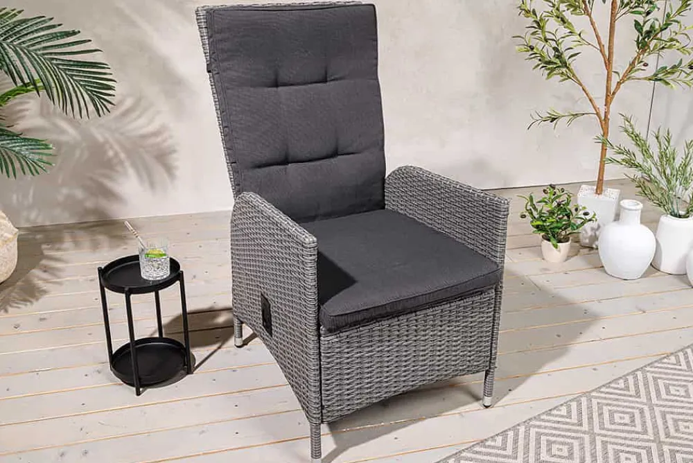 Riess-Ambiente Gartenstühle > Outdoor Gartenstuhl SYLT grau Polyrattan Hochlehner mit Armlehne verstellbar wetterfest