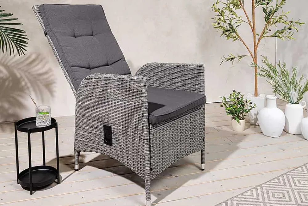 Riess-Ambiente Gartenstühle > Outdoor Gartenstuhl SYLT grau Polyrattan Hochlehner mit Armlehne verstellbar wetterfest