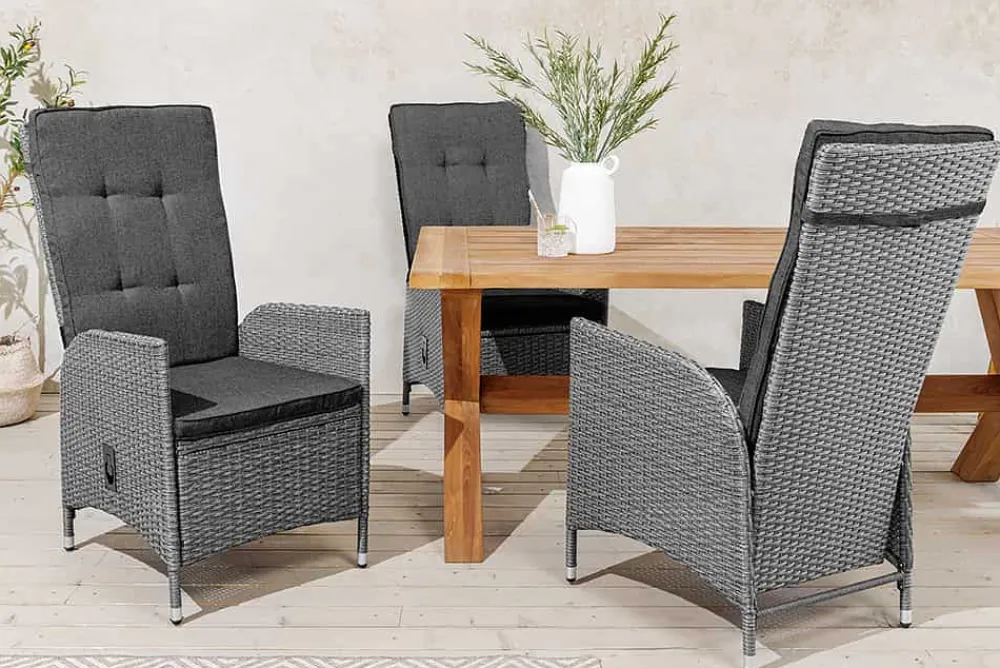 Riess-Ambiente Gartenstühle > Outdoor Gartenstuhl SYLT grau Polyrattan Hochlehner mit Armlehne verstellbar wetterfest